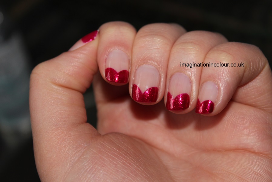 Valentines Day Nail Art heart hearts pink red french tips OPI You Only Live Twice cranberry love easy design short nails