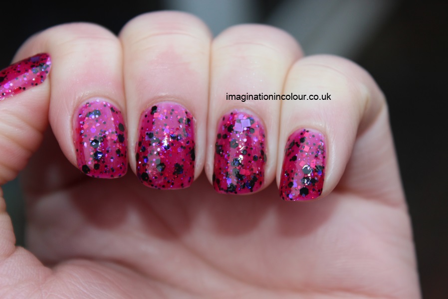 Happy Hands Metal Heart Indie brand nail polish US pink raspberry jelly black glitter iridescent blue purple square red