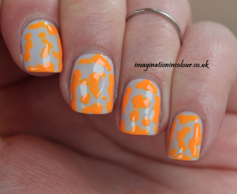 Grey and Orange Neon Nail Art 2